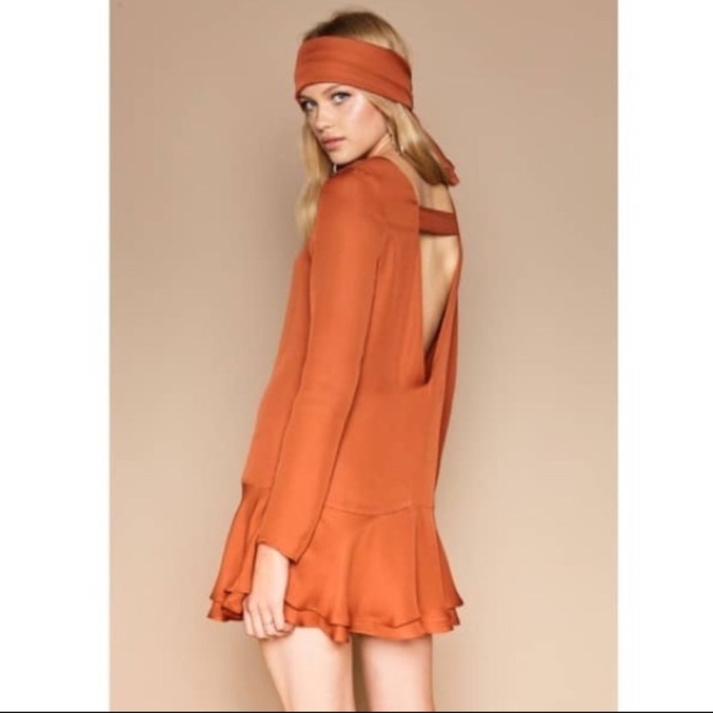 Stone Cold Fox Orange Long Sleeve Satin Dress Small Free People Anthropologie 70
